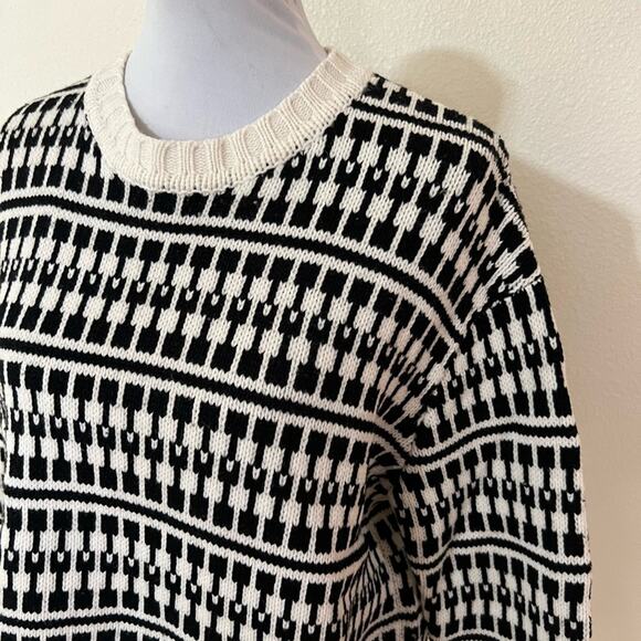 Jason Wu black white knit graphic pullover crewneck sweater MEDIUM - Picture 3 of 8